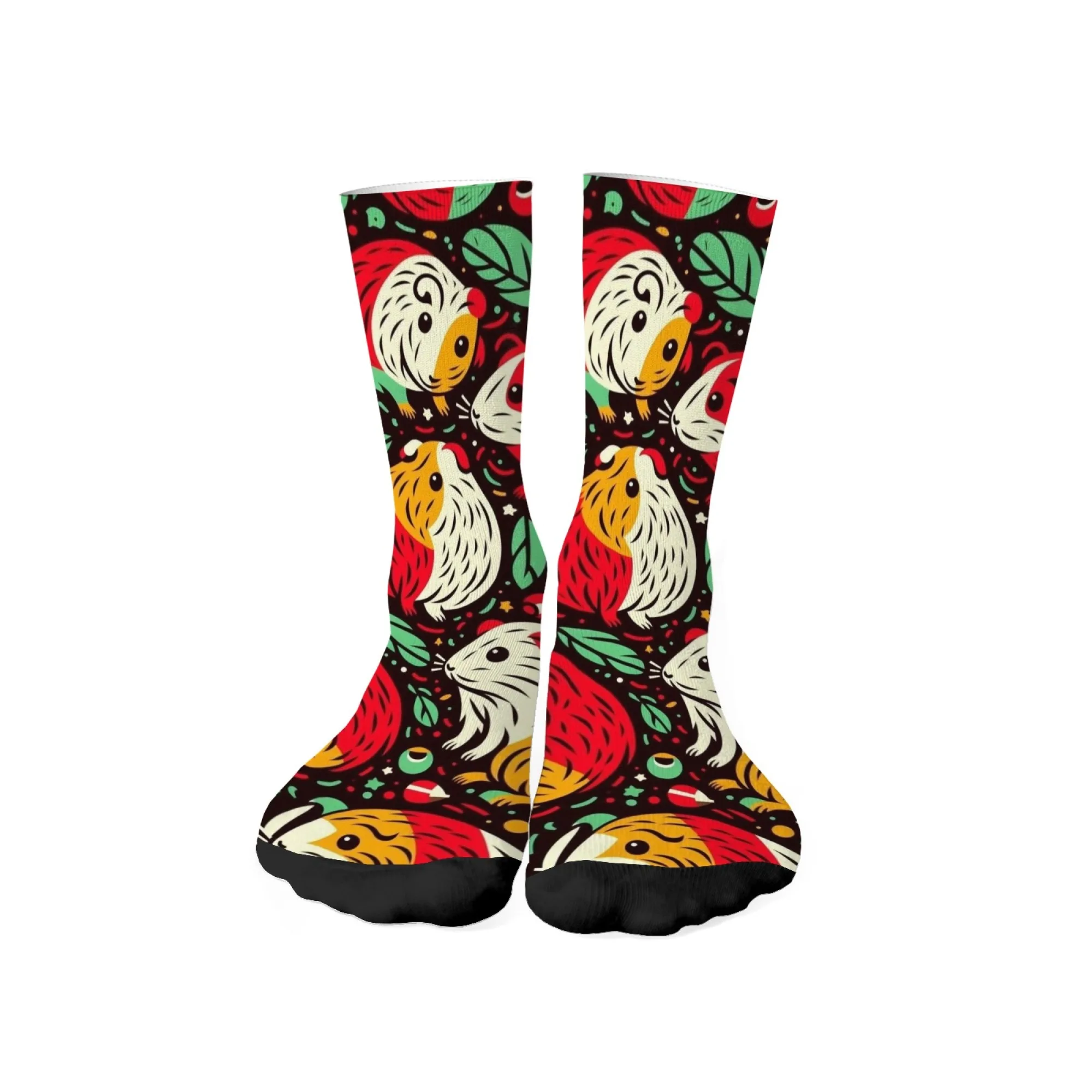 1 Pair Trendy Guinea Pig Men's Crew Socks Hip Hop Style Pet Print Perfect Gift for Streetwear Enthusiasts & Animals Fans