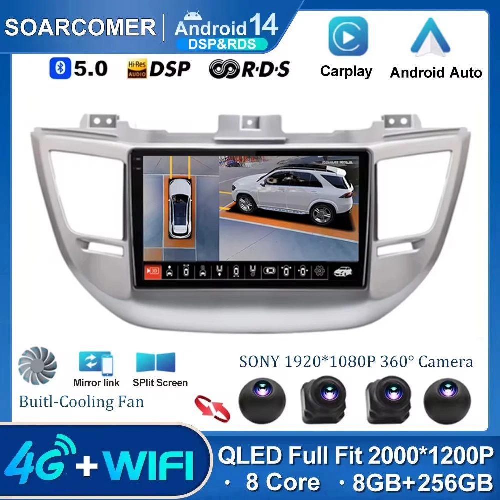 

Android 14 Auto Radio For Hyundai IX35 Tucson 3 2015 - 2018 Carplay Car Multimedia GPS Navigation Autoradio 2Din 2 Din DVD