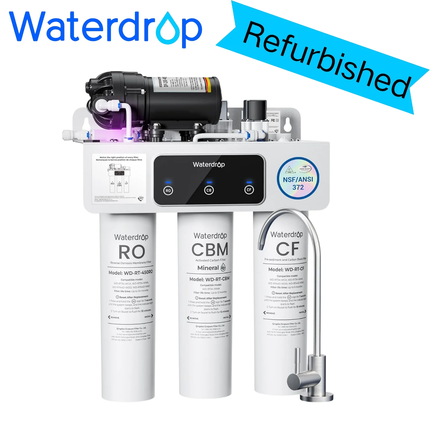 

Система обратного осмоса Waterdrop T3-M с реминерализацией, безрезервуарная система фильтрации воды RO 450 GPD (восстановленная)