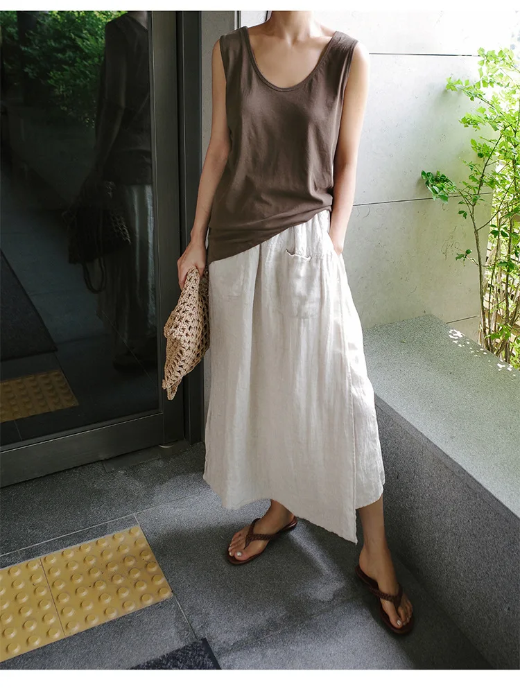 

2025 Linen large slit skirt and pants one-piece women's spring and summer loose oversized casual cropped pants