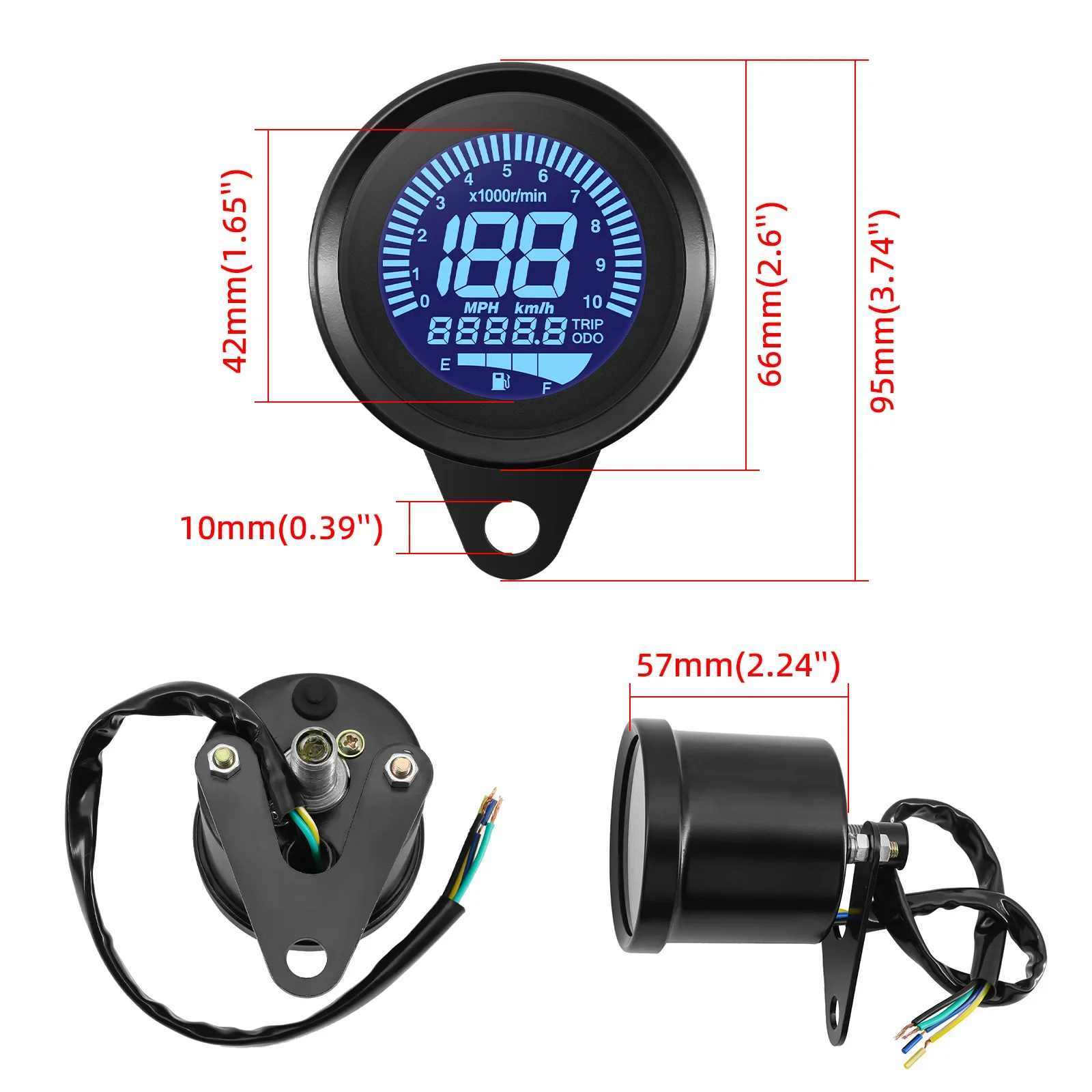 الرجعية دراجة نارية أداة عداد السرعة عداد المسافات الوقود متر 7 اللون LED 0-10000 R/دقيقة مقياس سرعة الدوران مؤشر سكوتر ATV متر 12 فولت