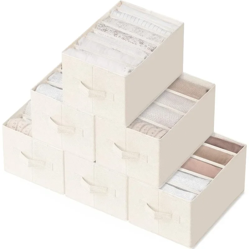 

6 Pack Large Clothes Organizer, Wardrobe Closet Organizer and Storage with Handles, Foldable Fabric Closet Organizers Divider