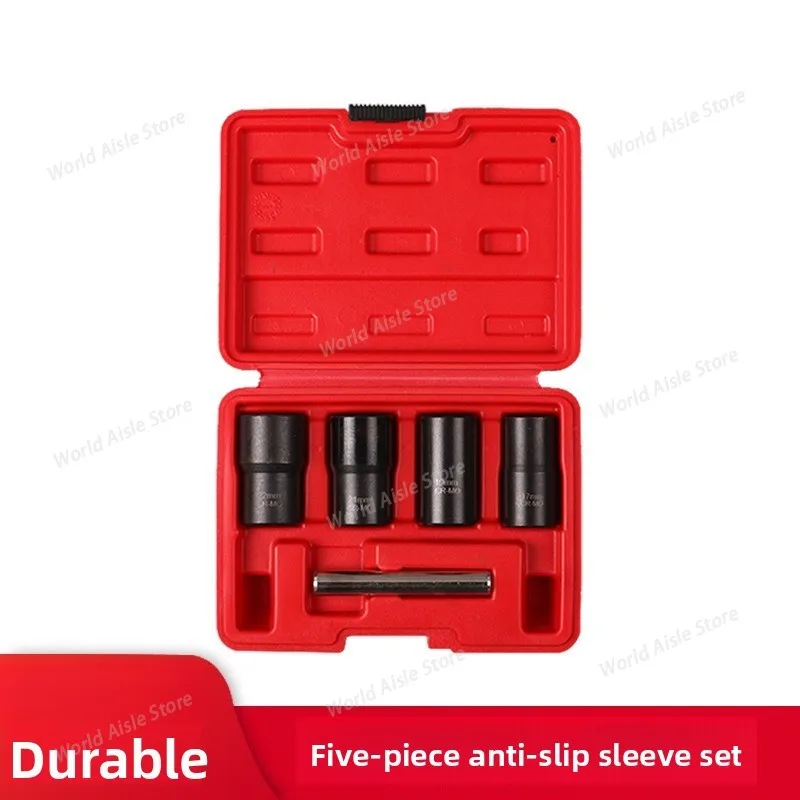 5-piece Anti-slip Socket Set, Chrome Molybdenum Steel Nut Disassembly Tool, Wear-resistant and Slip-proof Nut Remover
