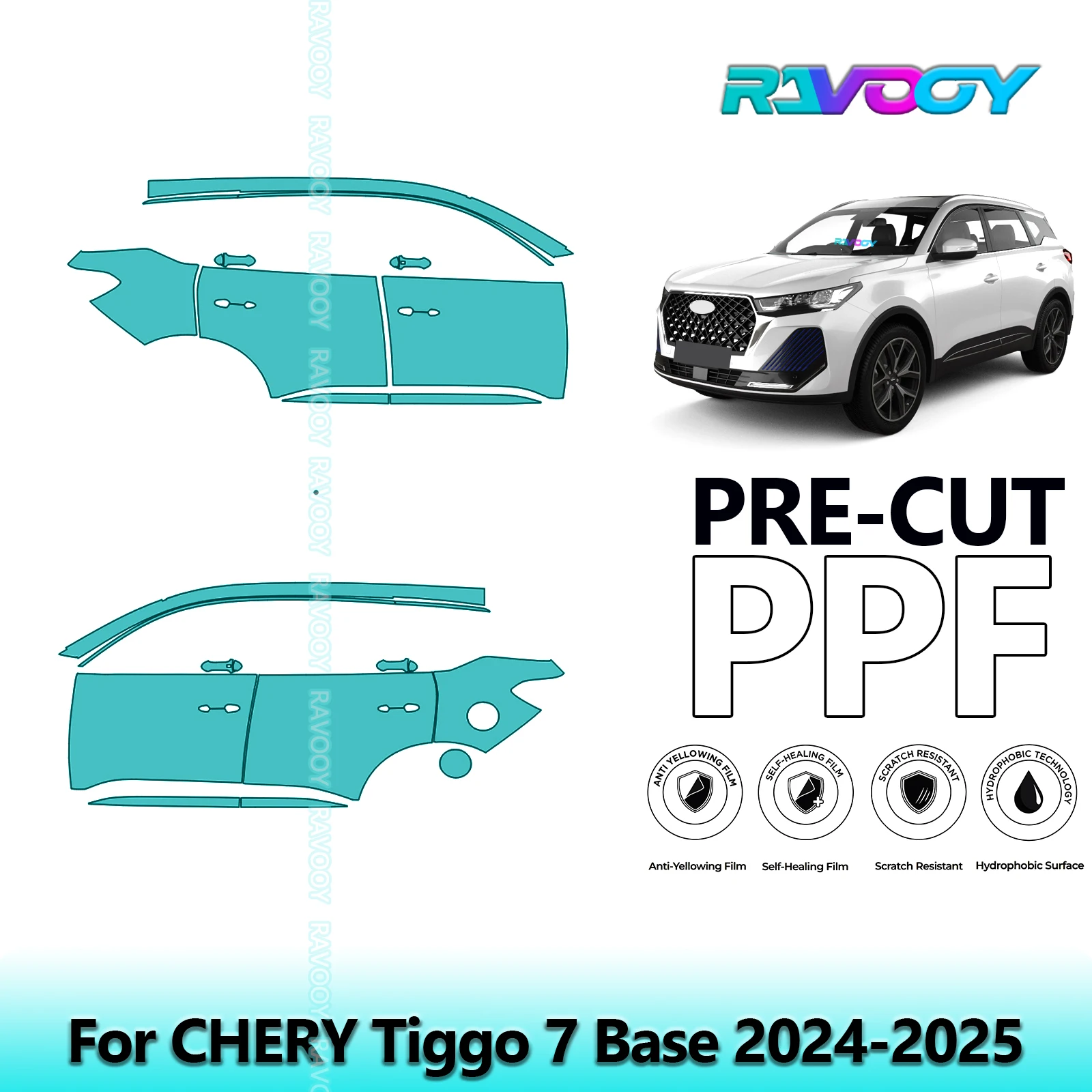 

For CHERY Tiggo 7 Base 2024-2025 8.5mil Clear Matte Pre-Cut PPF Door & A/B Pillar Kit TPU Paint Protection Film Set