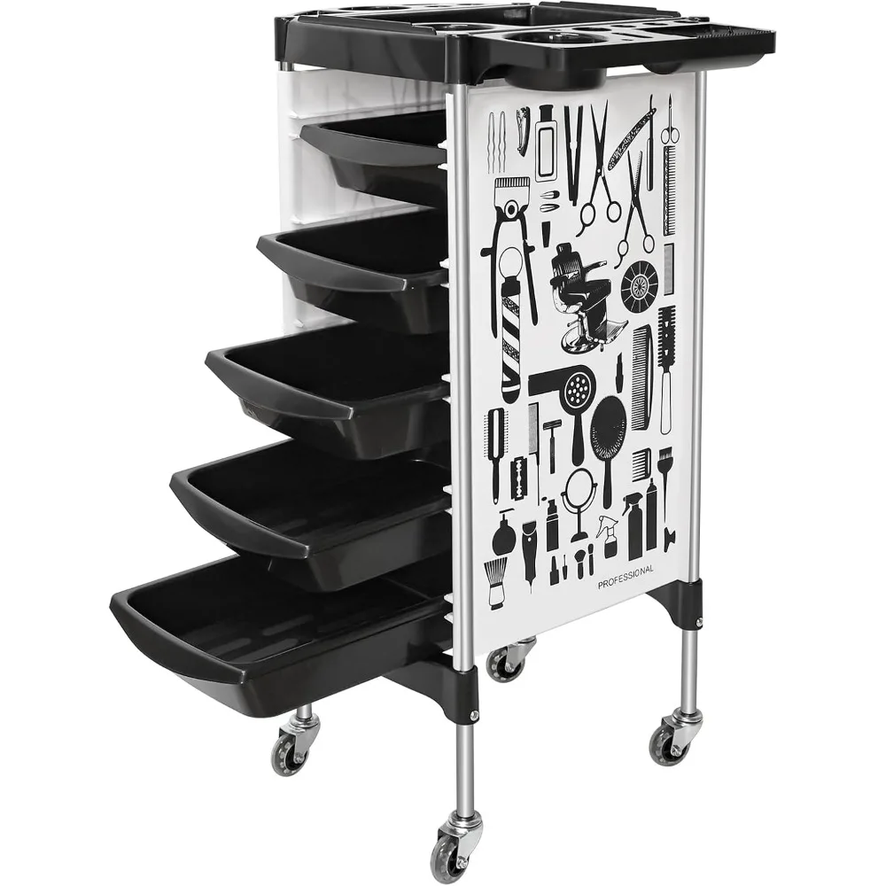 

Salon Cart on Wheels, Multifunction 5 Drawer Hair Stylist Station Rolling Trolley - Professional Hairdresser Hair Dye Storage Be