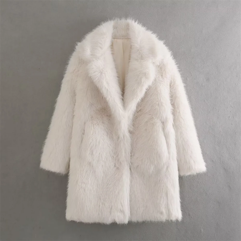 

PB&ZA women's 2024 autumn new fashion temperament simple imitation fur warm thick loose thick long-sleeved coat