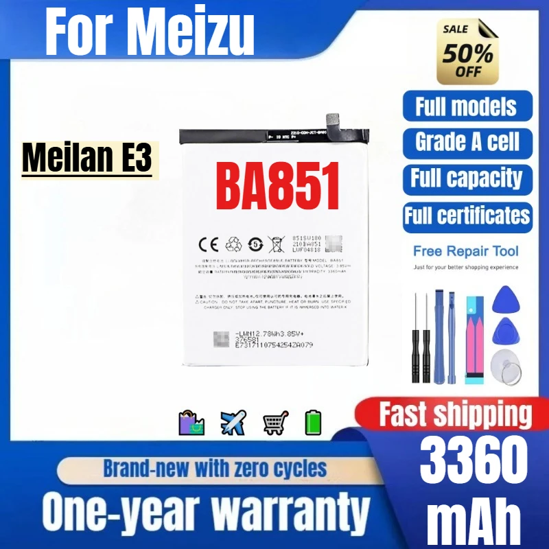 

BA851 for Meizu Meilan E3 Mobile Phone Battery 0 Cycle High Quality High Capacity Replacement Bateria Grade A Cell with Tools