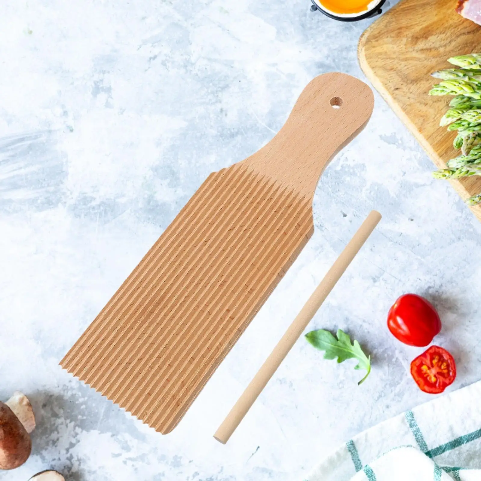 Italian Gnocchi Board Home Kitchen Handmaking Tool Accessory Gifts Unique Curved Design Pasta Making Board and Rolling Rod Wood