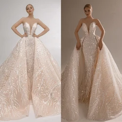 Graceful Mermaid Wedding Dresses Sequins Strapless Mermaid Detachable Train Wedding Gowns For Women Vestido Brides Dress