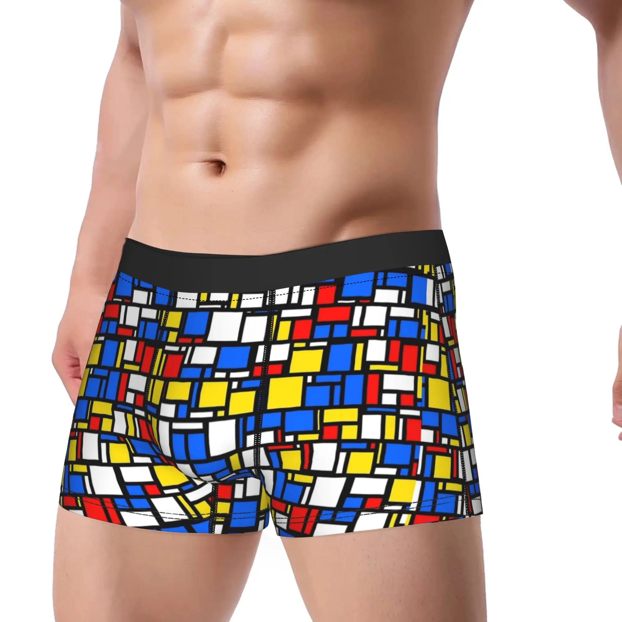Mondrian Style Underwear  Pattern Boxer Shorts Trenky Men's Panties Breathable Shorts Briefs Birthday Present