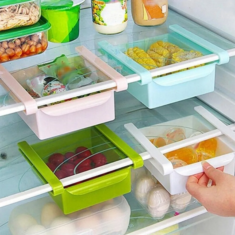 

Slide Fridge Drawer Box Egg Food Fruit Vegetable Food Storage Tray Case Multifunctional Divided Hanging Shelf Kitchen Organizers