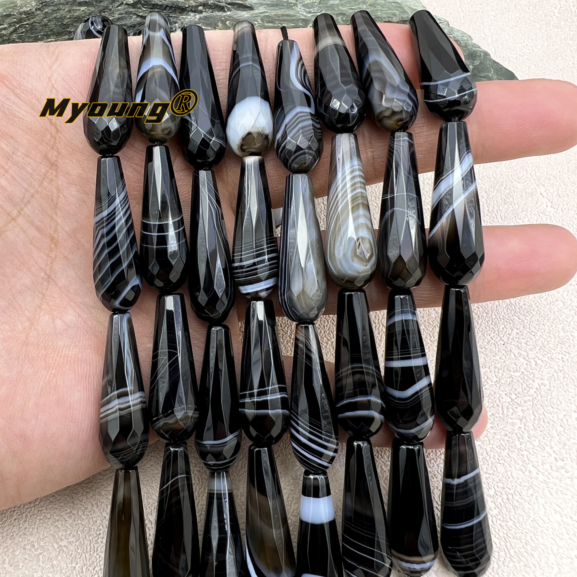 10x30MM 2Strands 26PCS Faceted Teardrop Shape Natural Black Lace Agates Loose Beads For DIY Earring Jewelry Making MY240302