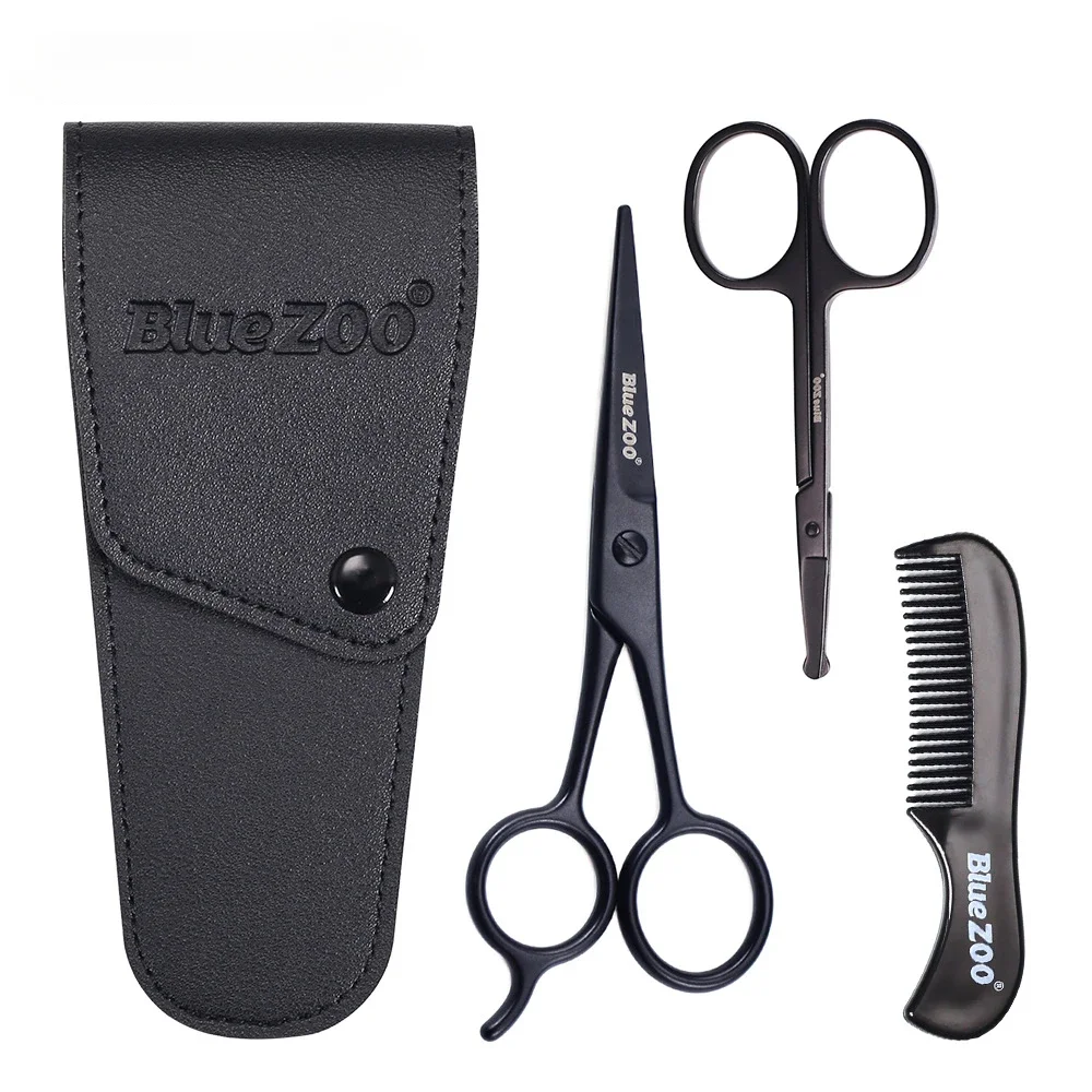 Mustache Scissors Black Series Set Moustache Comb Nose Hair Beard Men's Care Sets