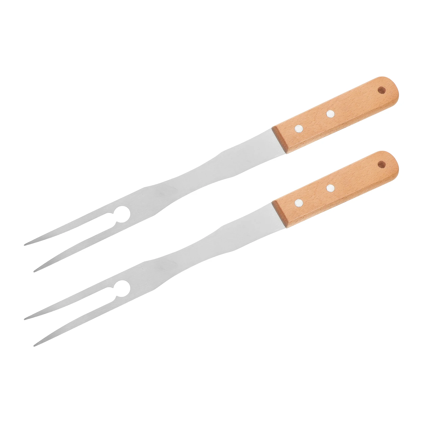 

2Pcs Barbecue Forks Long Handle Wood Handle Durable Grill Meat Forks Carving Serving Sticks Outdoor Kitchen Bbq Fork Spoon
