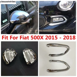 Chrome Door Rearview Mirror Shell / Front Head Fog Light Foglight Lamp Eyebrow Cover Trim Accessories For Fiat 500X 2015 - 2018