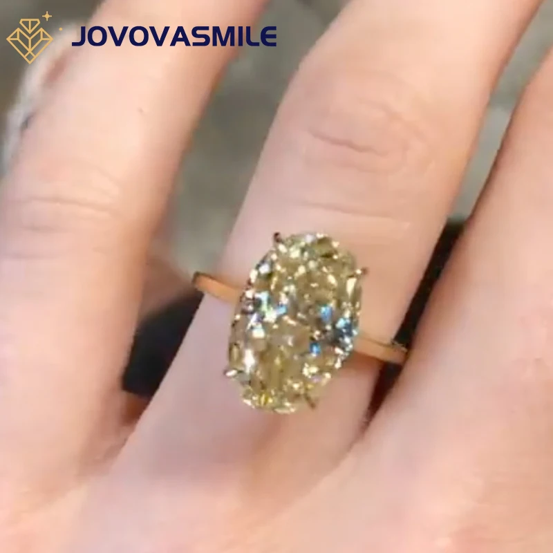 

JOVOVASMILE Fancy Vivid Canary Moissanite Rings 8 Carat 14x9mm Crushed Ice Hybrid Oval 18k Yellow Gold Jewelry For Woman Wedding