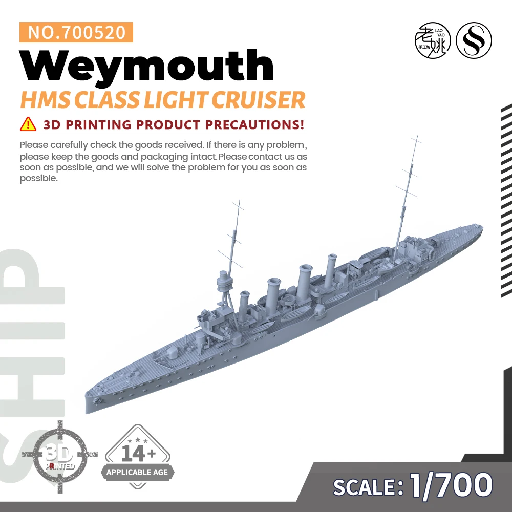 

SSMODEL 520 1/700 Military Model Kit HMS Weymouth Class Light Cruiser WWII WAR GAMES