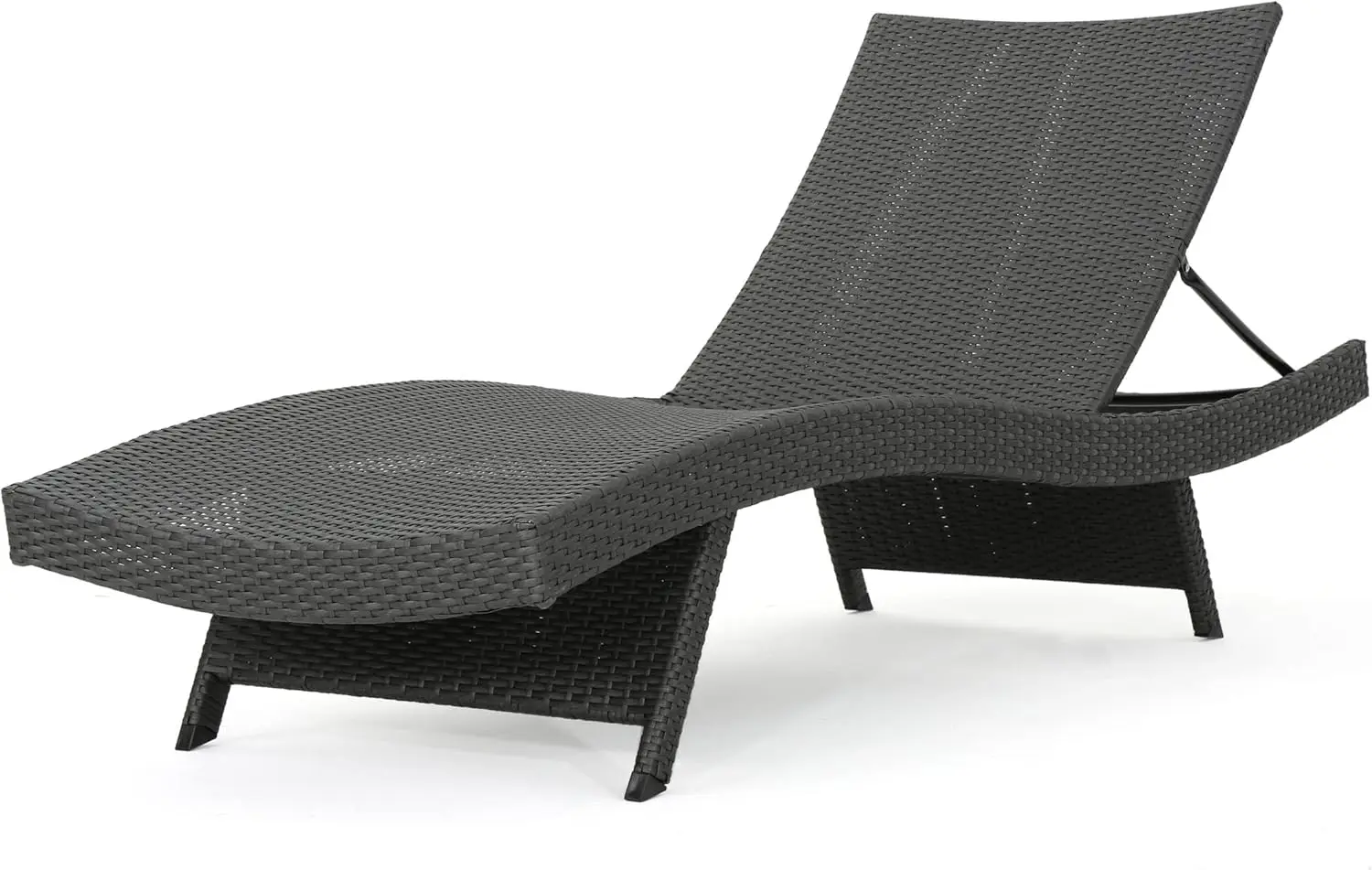 

Outdoor Chaise Lounge with Adjustable Back, Folding Legs, Weather Resistant Wicker & Iron Frame in Grey