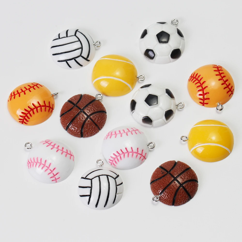 Resin Basketball Football Volleyball Baseball Charms Cute Sports Balls Pendants for Earring Necklace Keychain Diy Jewelry Making