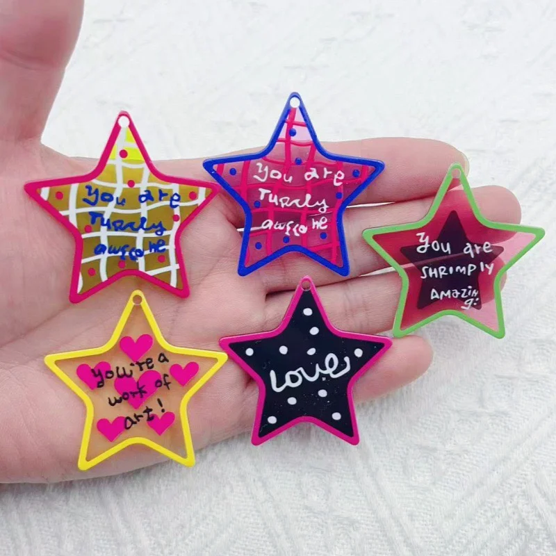 

Оптовая продажа, 46 шт./лот, 50 мм, цветной узор, принт, геометрия, форма звезд, акриловые бусины, ювелирные изделия «сделай сам», аксессуары для волос, одежда