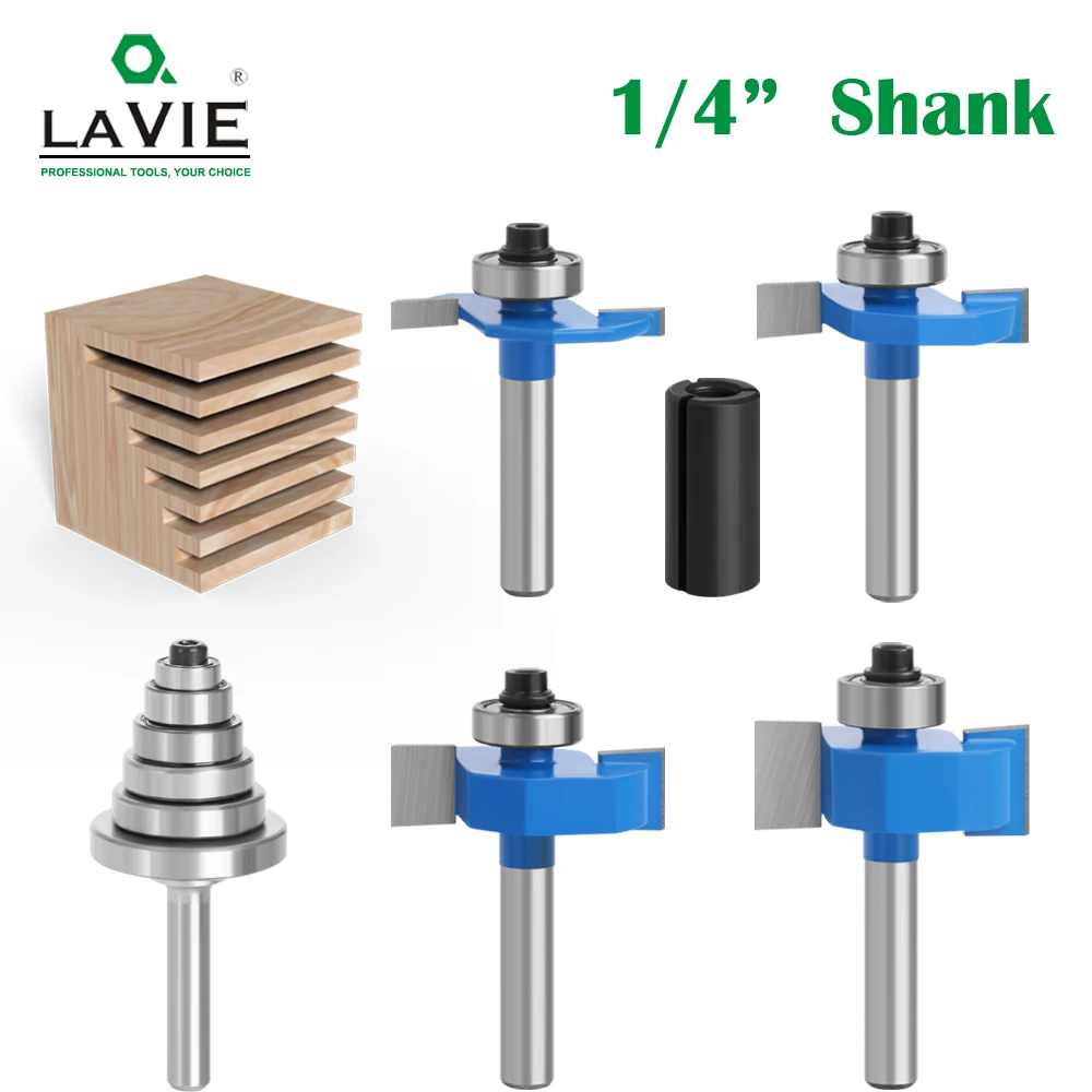 LAVIE 1/4" Shank T-Slot Router Bit 1-1/4" Dia Bearing Guided Milling Cutter 1/8" 1/4" 3/8" 1/2" Cut Height For Wood Grooving