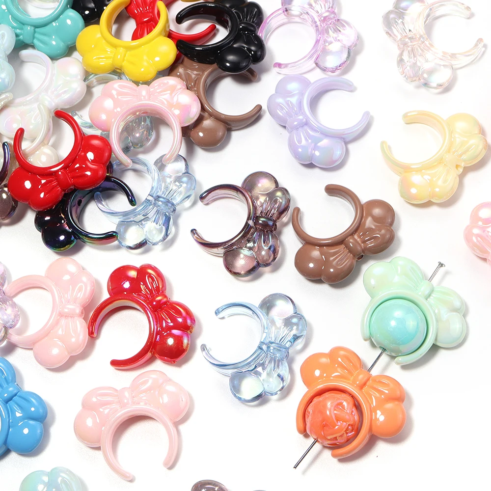 6/10 Stück bunte, niedliche Schleifen-Acrylperlenkappen, lose Abstandshalter-Schleifenperlen für die Schmuckherstellung, DIY, handgefertigte Stift- und Schlüsselanhänger-Accessoires – Detail 4