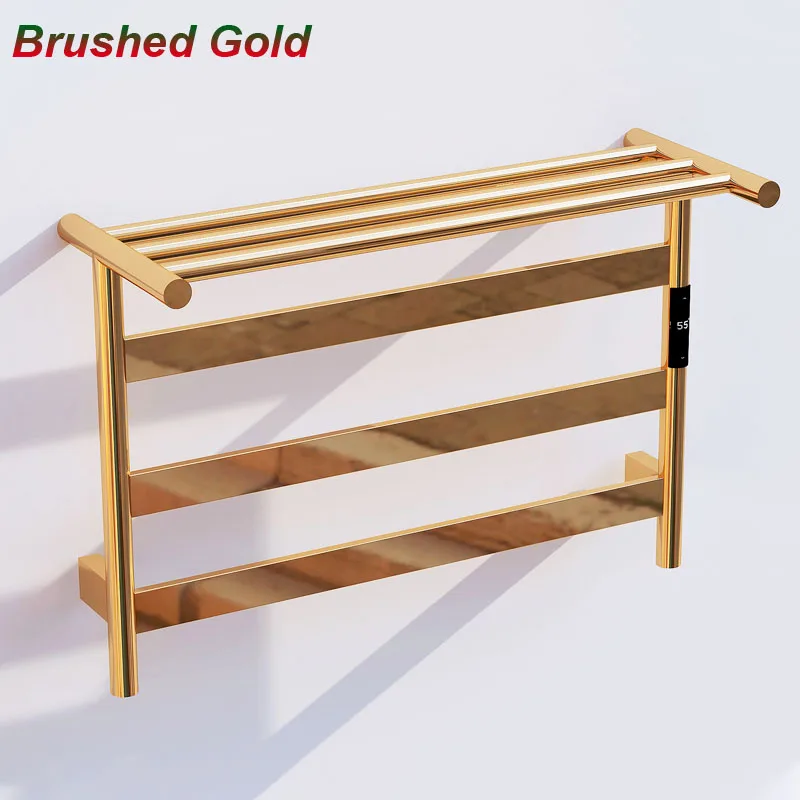 2025 New Luxury Gold Electric Towel Rack Intelligent Carbon Fiber Heating 304 Stainless Steel 80W Towel Heater for Bathroom 220V