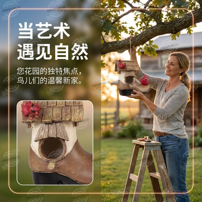 Creative resin ornament in the shape of a boot, resin birdhouse craft, creative ornament for garden decoration, bird nest