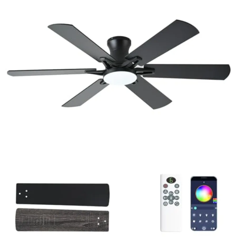 

Ceiling Fans with Lights 52 Inch Low Profile Ceiling Fan with Light and Remote Flush Mount Quiet Reversible 3CCT Dimmable RGB C