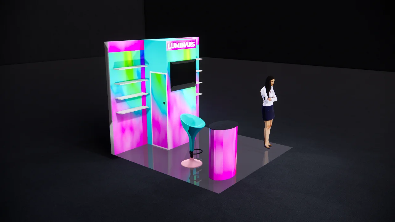 Ideas de exhibición de productos de exposición 10x10 para espectáculo de belleza que incluyen estantes y almacenamiento IBS LAS VAGAS