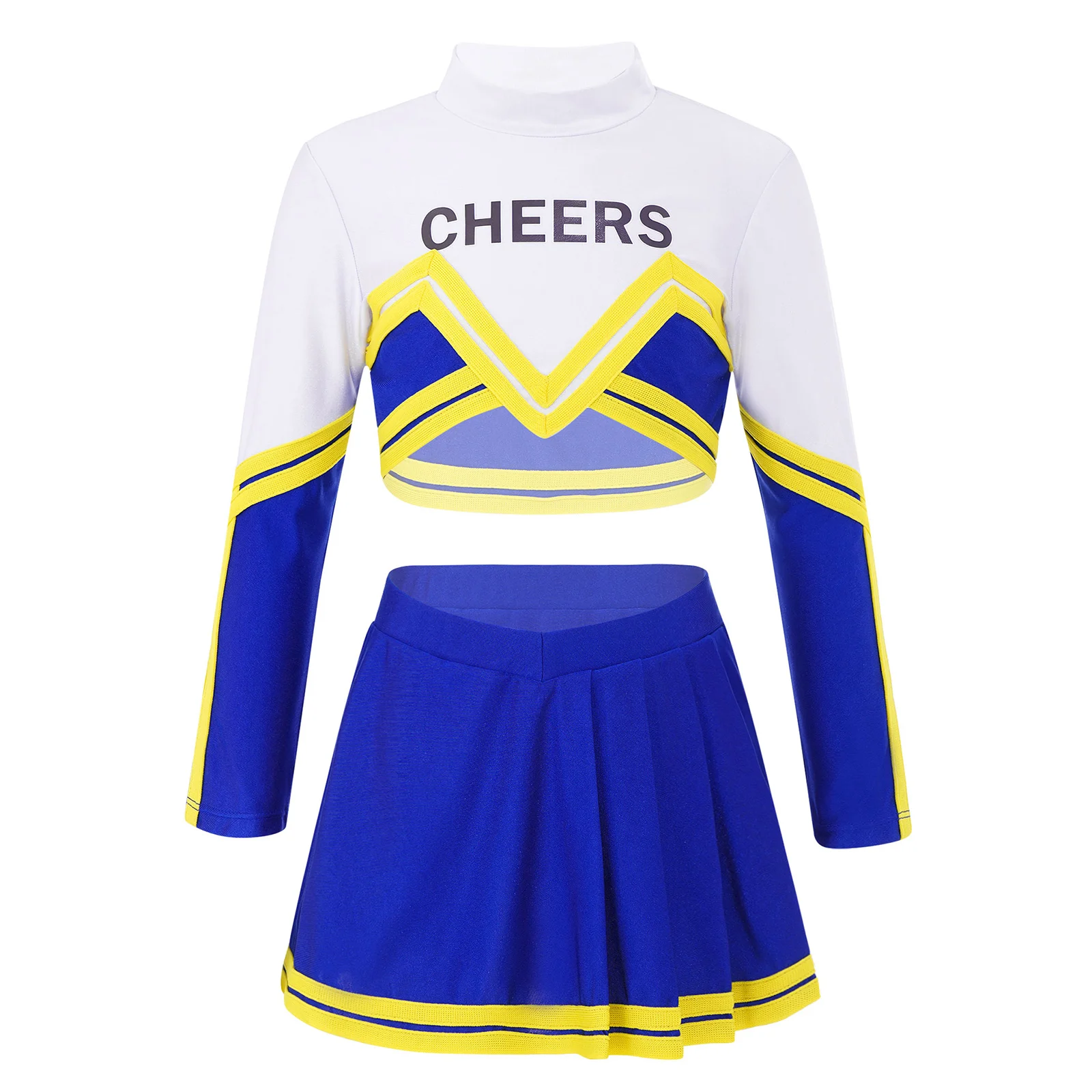 Kids Girls Cheerleader Costume Cosplay Cheers Printed Tops with Pleated Skirt Set for Sports Cheer Up Dance Stage Performance