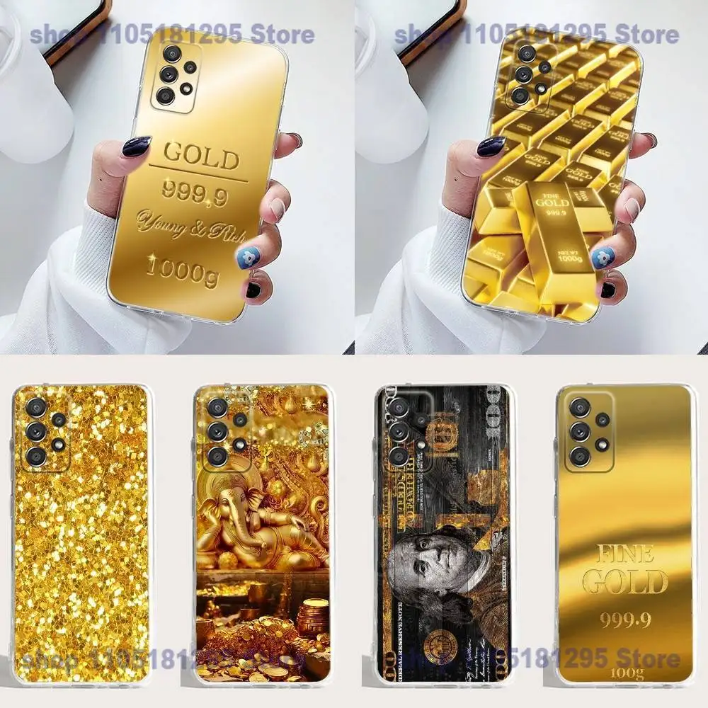 حافظة هاتف فنية ذهبية نقود من السيليكون لهاتف سامسونج S23,21,22,20 FE lite,S10,9,PIus,A70,ناع شفاف