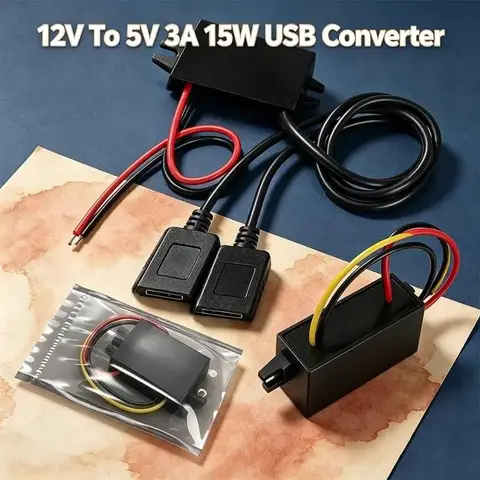 DC/DC 12V To 5V 3A 15W USB Converter Buck Regulator Step Down Car Power Converter With Double USB Interface Output Power Adapter