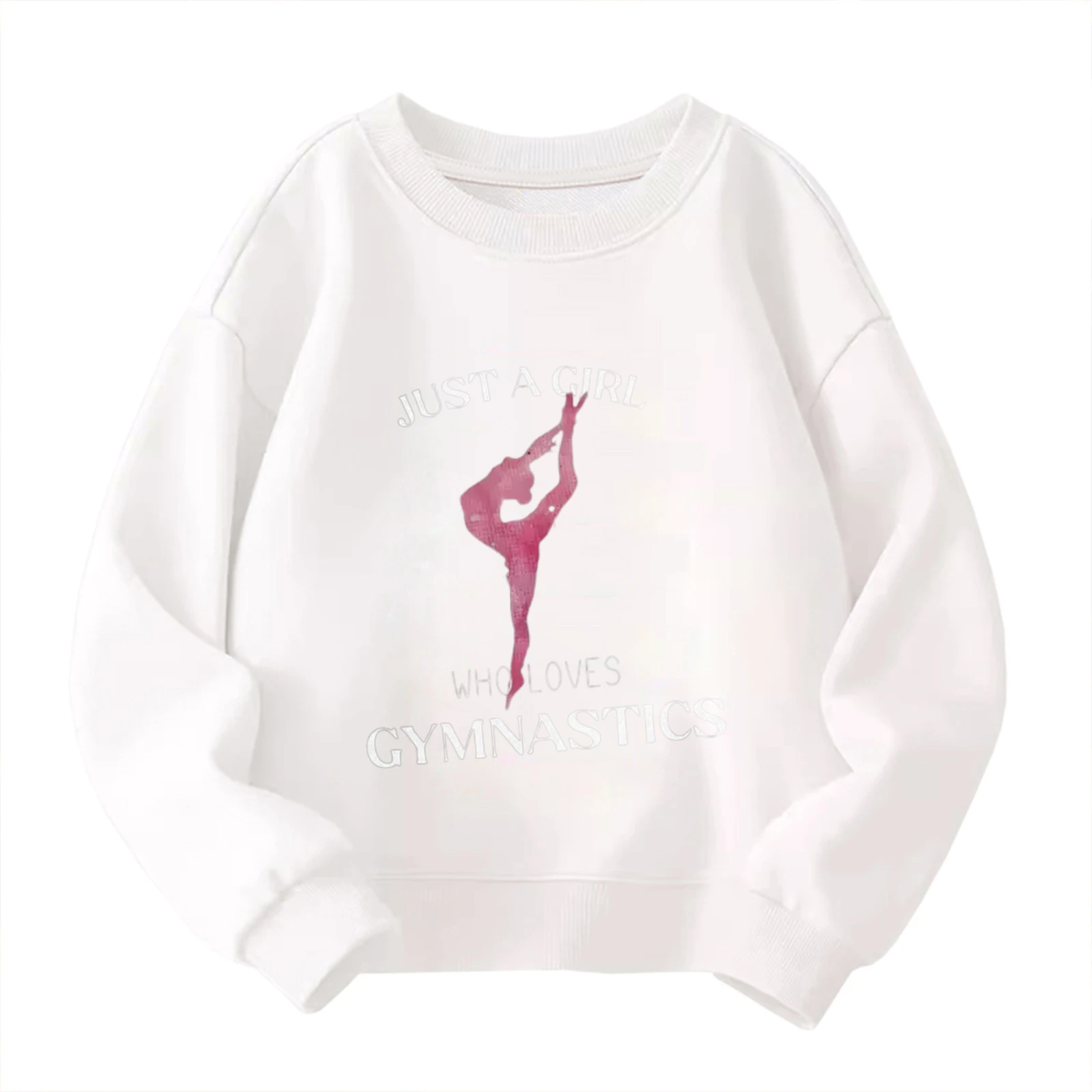 

Kids' Crew Neck Sweatshirt - Cute "Just A Girl Who Loves Gymnastics" Sporty Gymnast Graphic White Pullover
