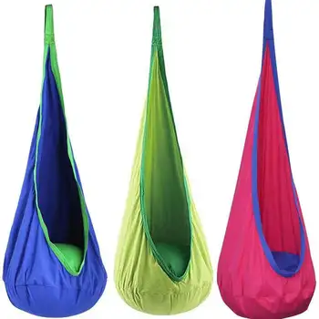 1pc kids pod swing seat - indoor/outdoor hanging hammock chair with inflatable pillow and pocket - supports up to 176lbs