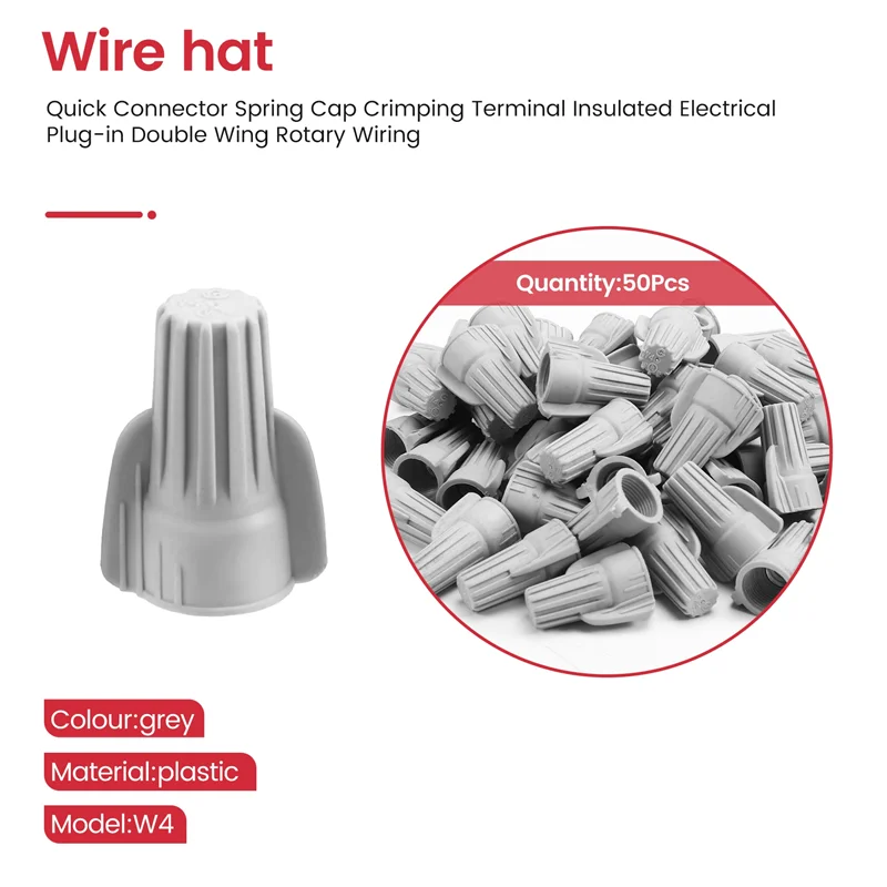 

AEE4-50Pcs Quick Connector Spring Cap Crimping Terminal Insulated Electrical Plug-In Double Wing Rotary Wiring