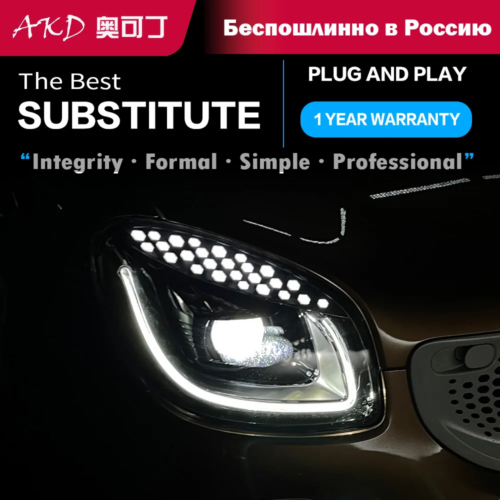 Car Head Lights Parts for BENZ smart fortwo 1.0 2015-2019 LED Front Headlight Replacement DRL Daytime light Projector Facelift