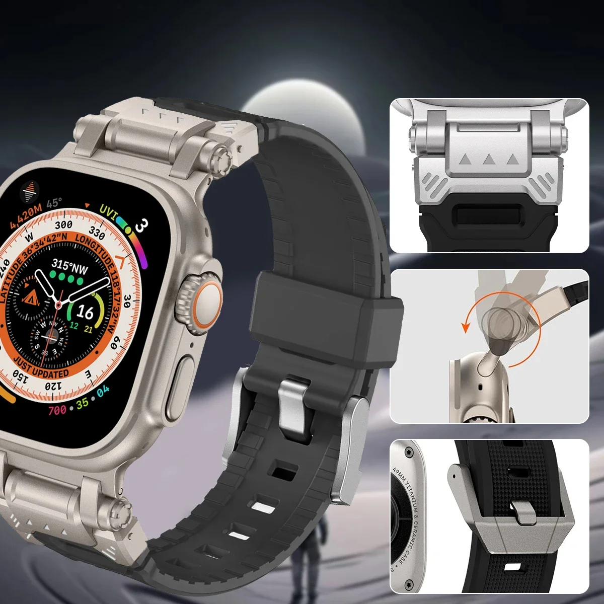 Silicone Metal Strap For Apple Watch Ultra 3 49mm 46 45 44 42mm Soft Rubber Strap For Iwatch Series 11 10 987654 se Men Bracelet