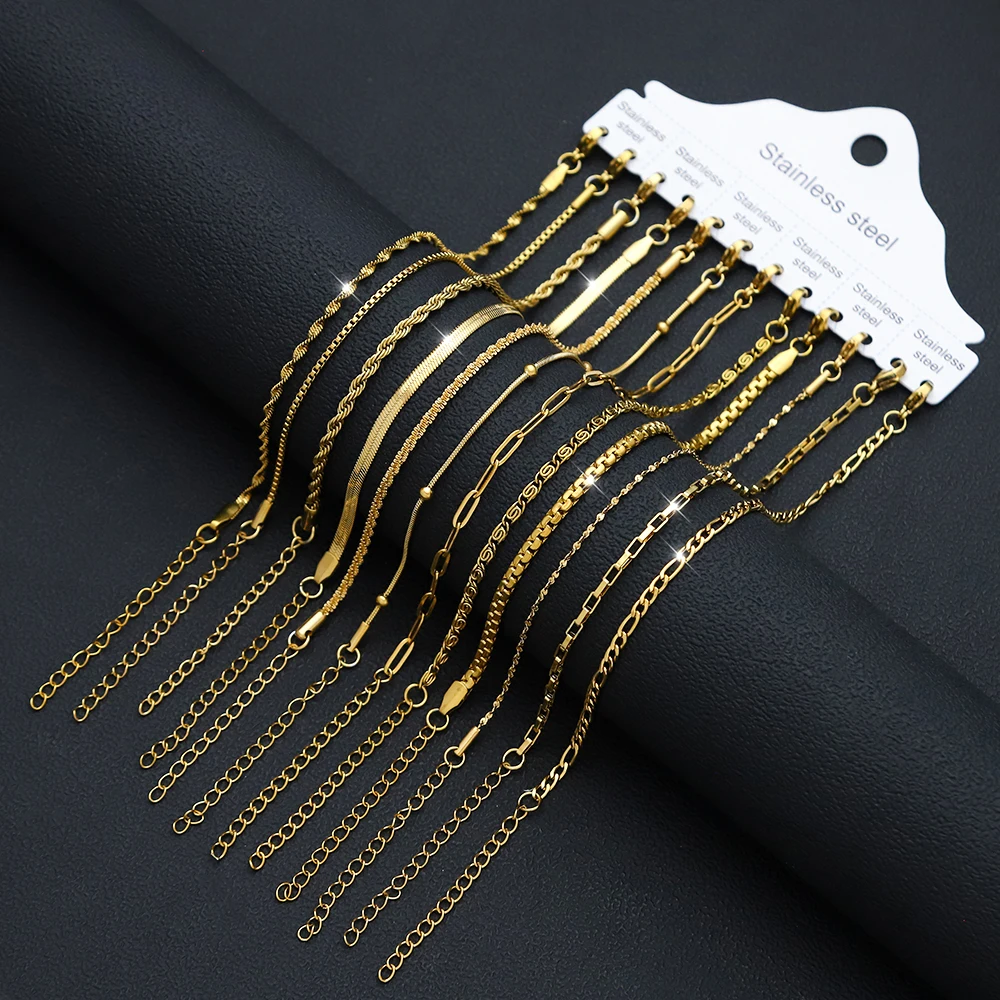 

12Pcs/Set Stainless Steel Bracelet for Women, Silver Gold Color Multi Style Combination Chain, Waterproof Exquisite Jewelry Gift