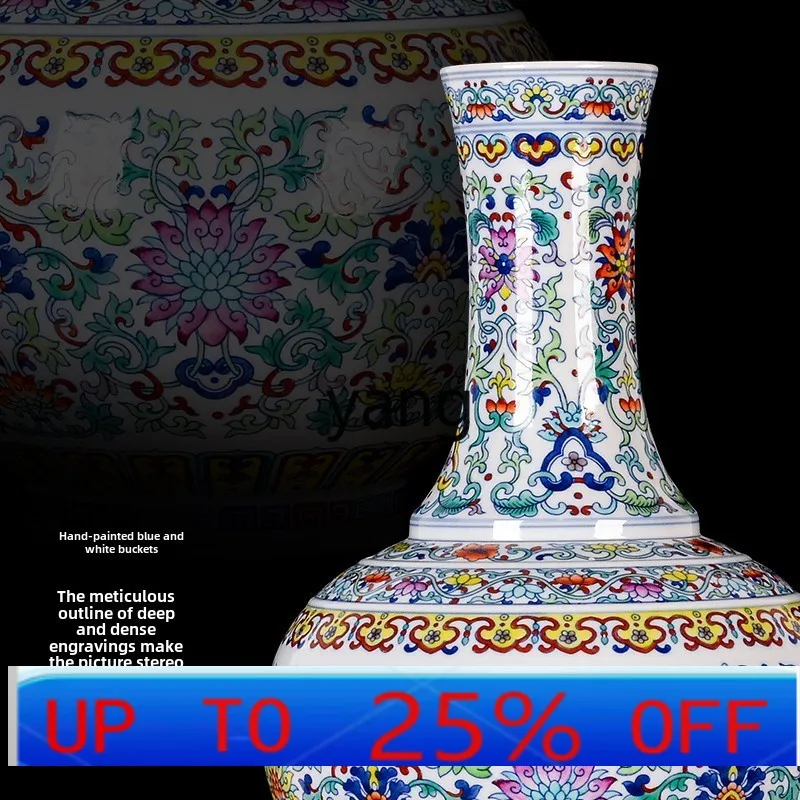 

yjq ceramic hand-painted antique blue and white bucket color vase flower arrangement living room home decoration