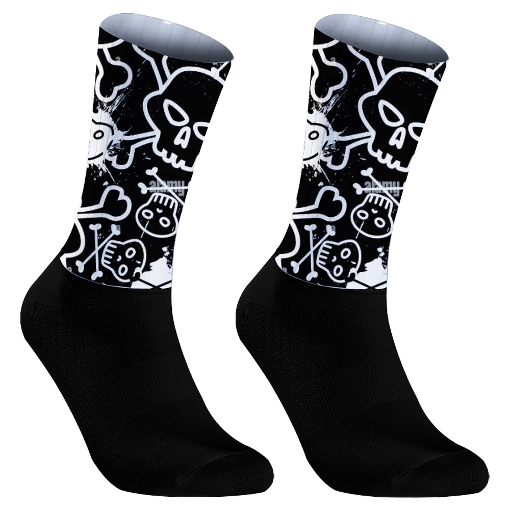 Calcetines deportivos con patrón de calavera para hombre, medias deportivas Unisex para ciclismo al aire libre, calzado para bicicleta de carretera, 2024