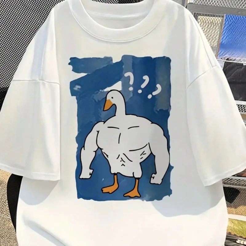 

Забавная футболка большого размера с изображением гуся, женская футболка с принтом мемов и короткими рукавами, базовые универсальные повседневные топы с круглым вырезом для повседневной носки