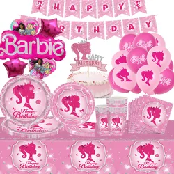 Barbie Party Tableware Pink Princess Cartoon Girls Birthday Party Decoration Plate Cup Napkins Balloons Baby Shower Supplies