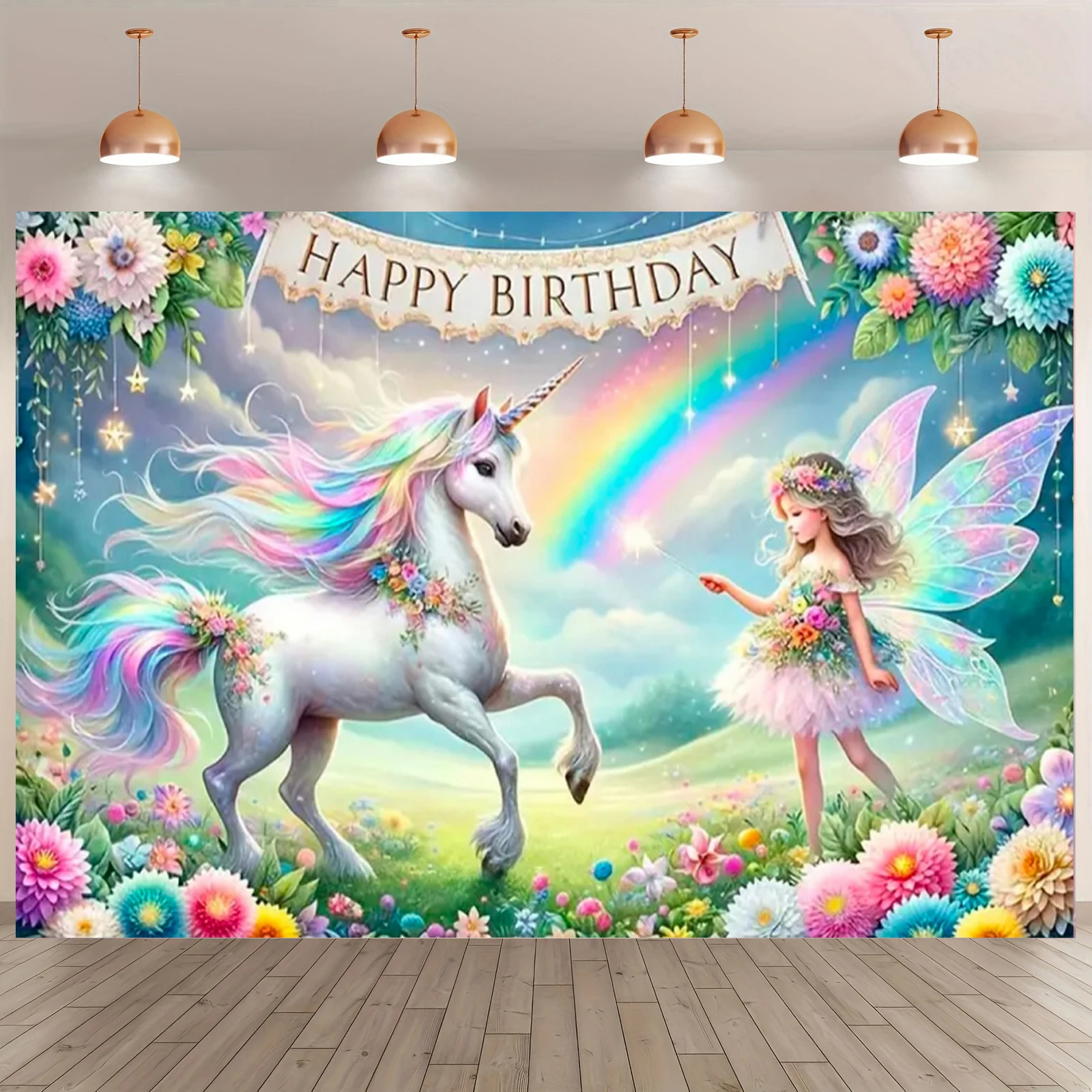 Rosa 3D Einhorn Hintergrund Mädchen Geburtstag Party Kuchen Tischdekoration Lieferungen Banner Baby Taufe Geschenk Fotografie Requisiten – Detail 11