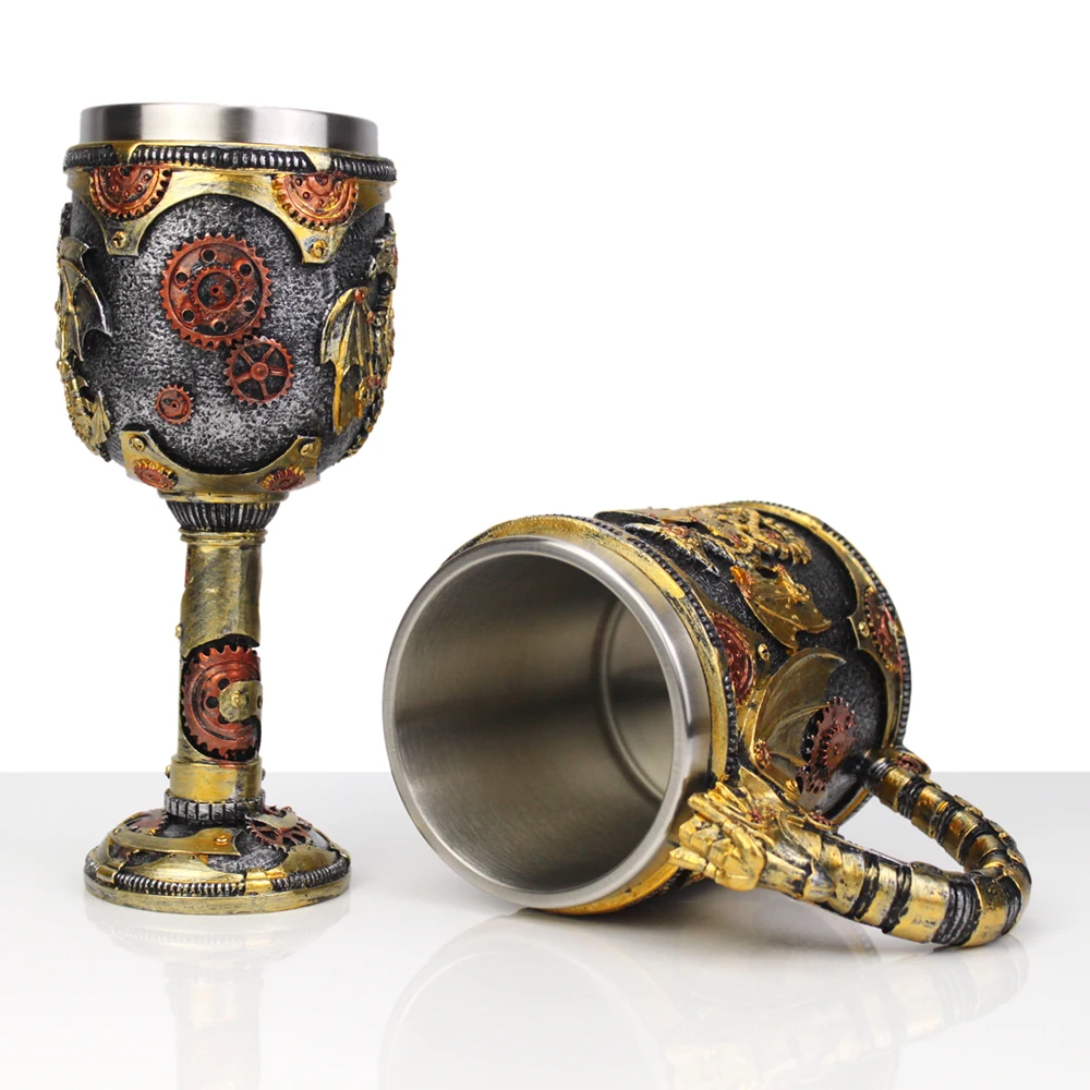 GOT Steampunk Gearwork Mechanical Dragon Stainless Steel Beer Mug 400ml Tankard Coffee Goblet Men Gift Theme Party Decoration