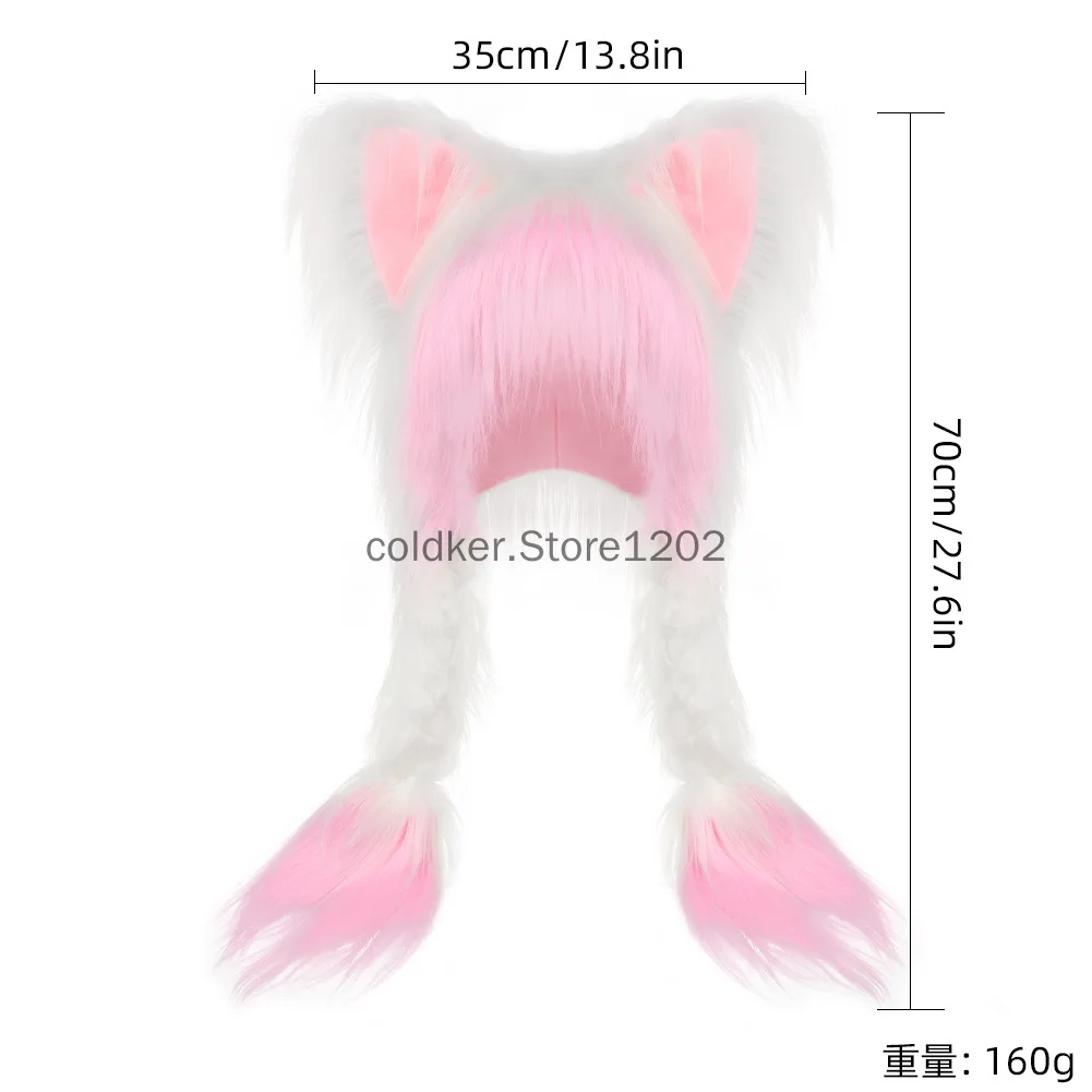 Plush Novelty Animal Hat Fursuit Fur Cat Ears Headwear Plush Warm Beanie Hat Costume Party Head Accessories for Halloween