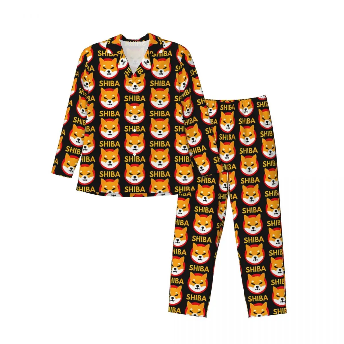 Shiba Coin Kryptowährung Pyjama-Sets Kawaii Nachtwäsche Unisex Langarm Casual Sleep 2-teilige Nachtwäsche Große Größe