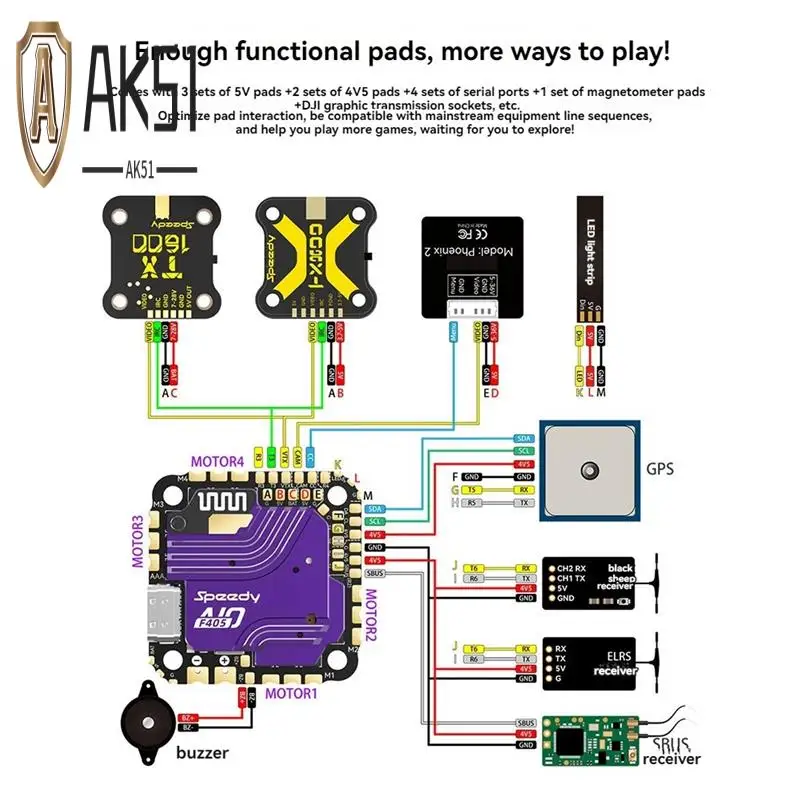 AK51-Per Speedybee F405 AIO Controllore di volo 40A Blue-Jay 3-6S Controller di volo integrato per droni FPV Freestyle