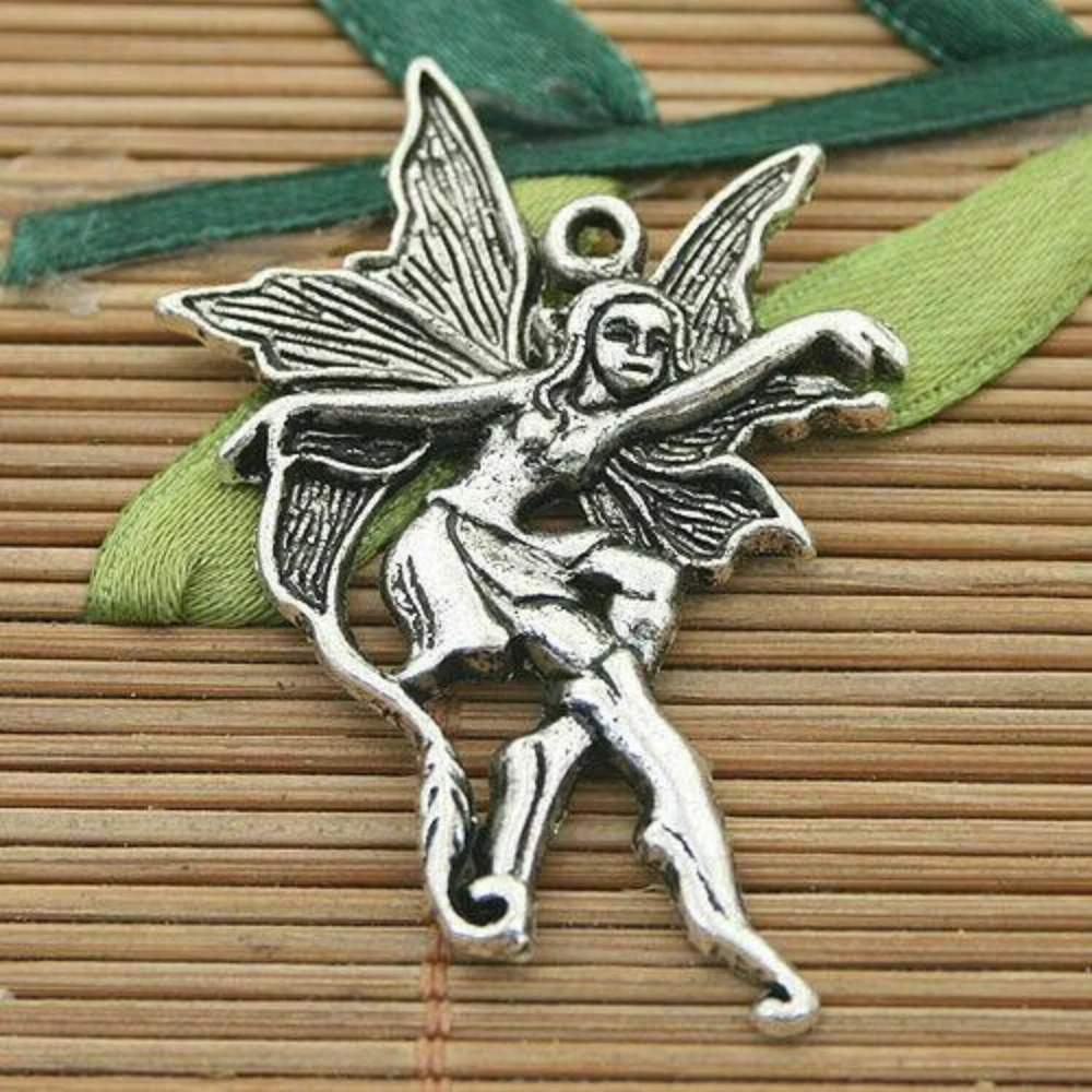 

5PCS 42x31mm hole 1.3mm ANTIQUED SILVER COLOR FAIRY DESIGN ALLOY CHARMS 42X31MM H3188