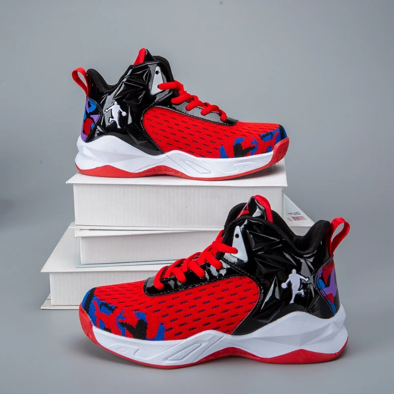 

Red Kid Sneakers Mesh Breathable Basketball Shoes Child Sneakers Non-Slip Platform Brand Basketball Sneakers Boys Kids Trainers